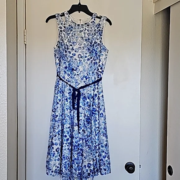 blue floral fit and flare dress Floral Fit and flare Prom Dress Nox Anabel T1863 – Sparkly Gowns main image 1